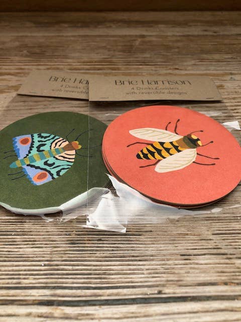 Drinks Coasters With Reversible Designs- Moth & Bee