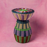 Hand Woven Accent Table | Lilac and Brown | Side Table