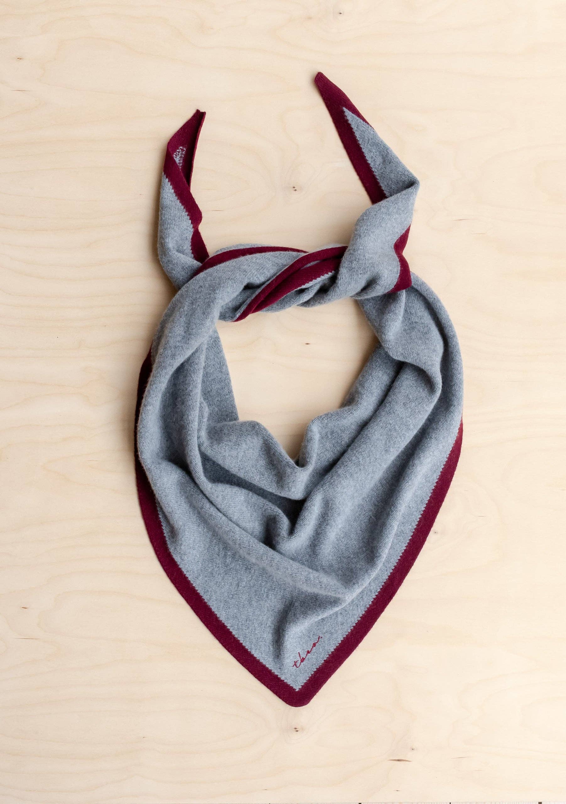 Large Merino Wool Triangle Scarf | Charcoal & Burgundy