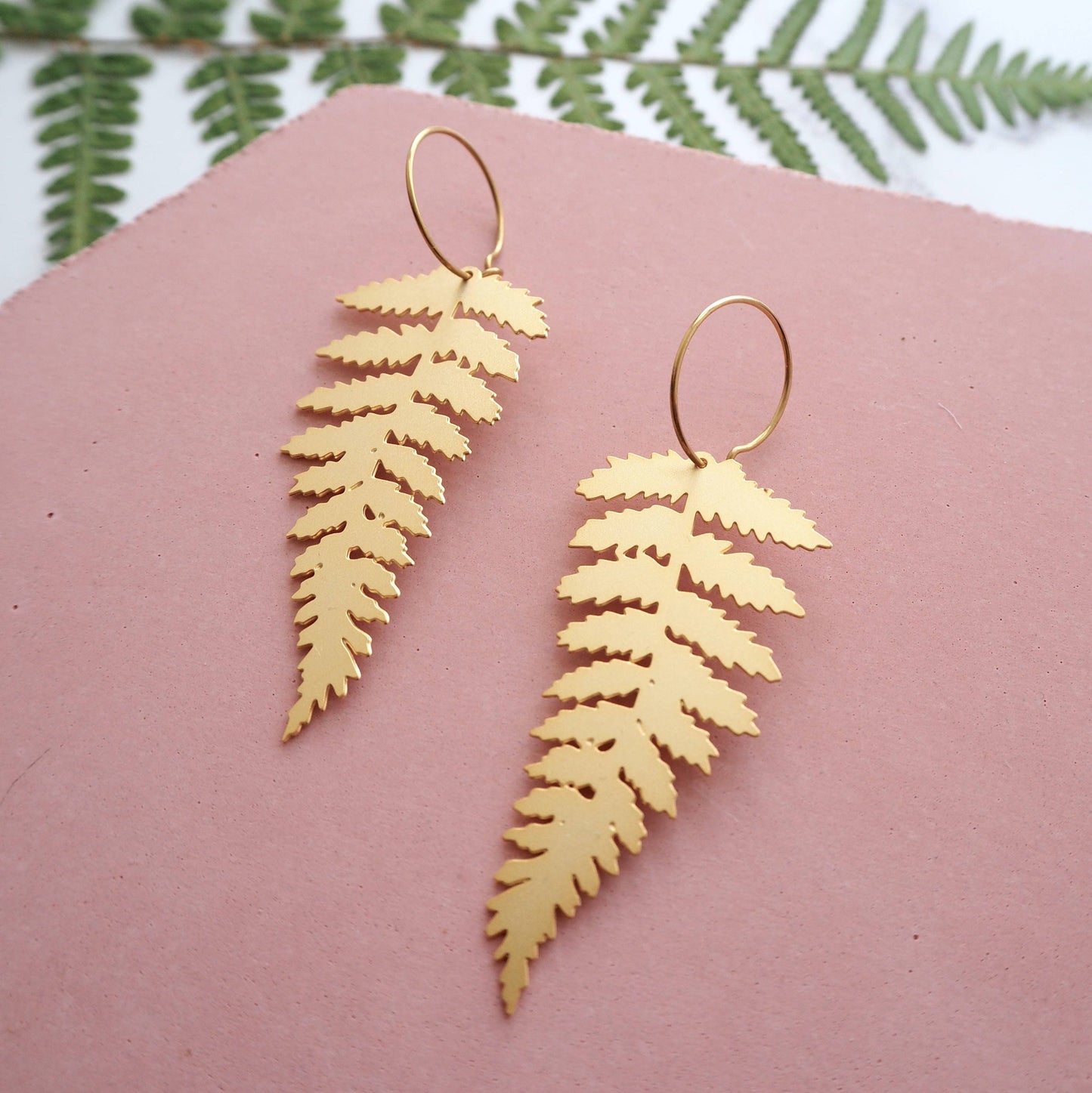 Gold Fern Hoop Earrings