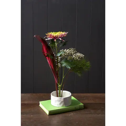 Burgon & Ball Flower Arranging Bowl | Fuji Ikebana Set with Kenzan, Blue Grey Stoneware
