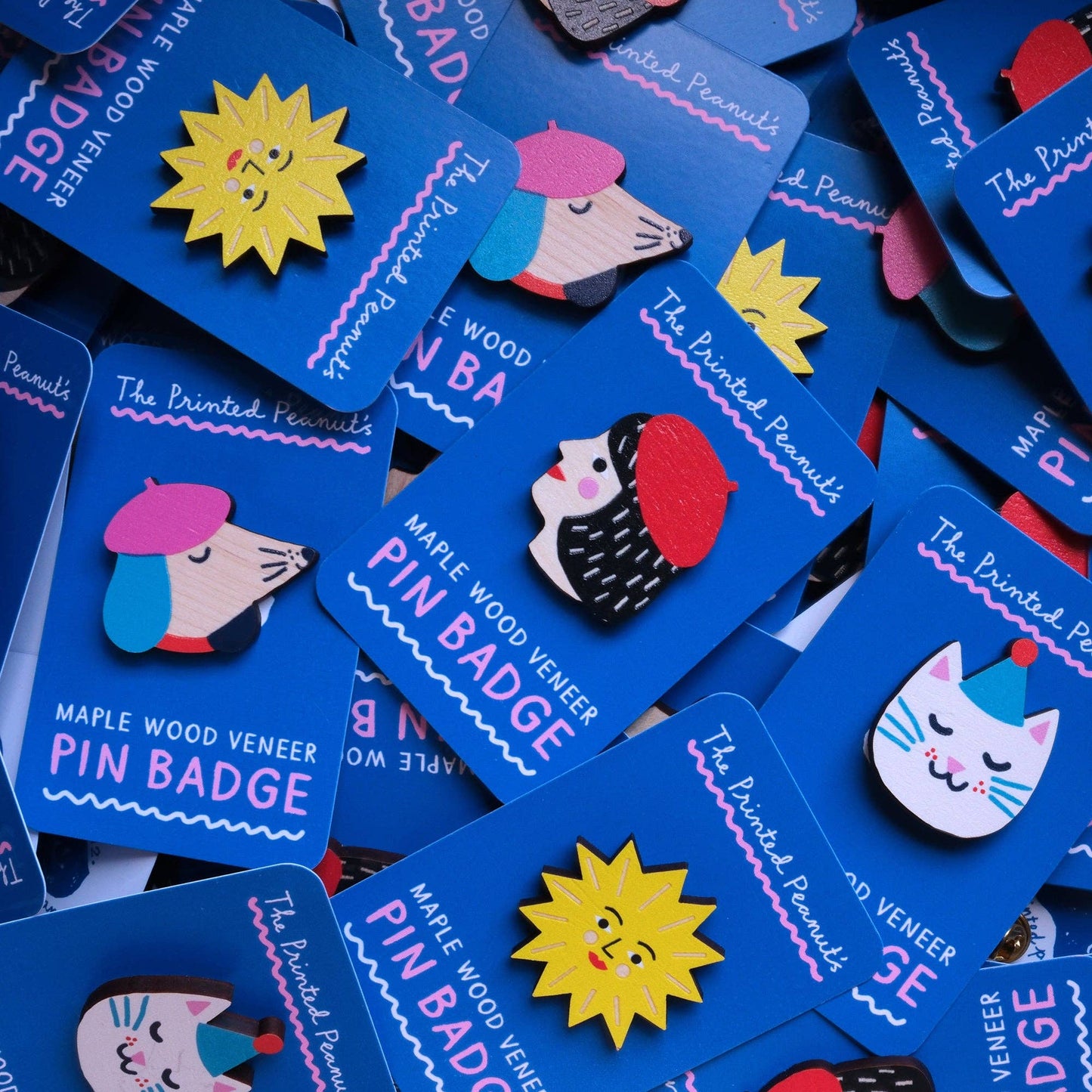 Cat Printed Wooden Pin Badge