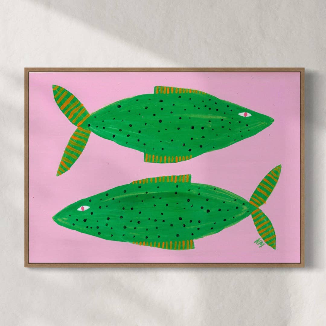 Two pink fish A2 print by Nancy McKie