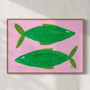 Two pink fish A2 print by Nancy McKie