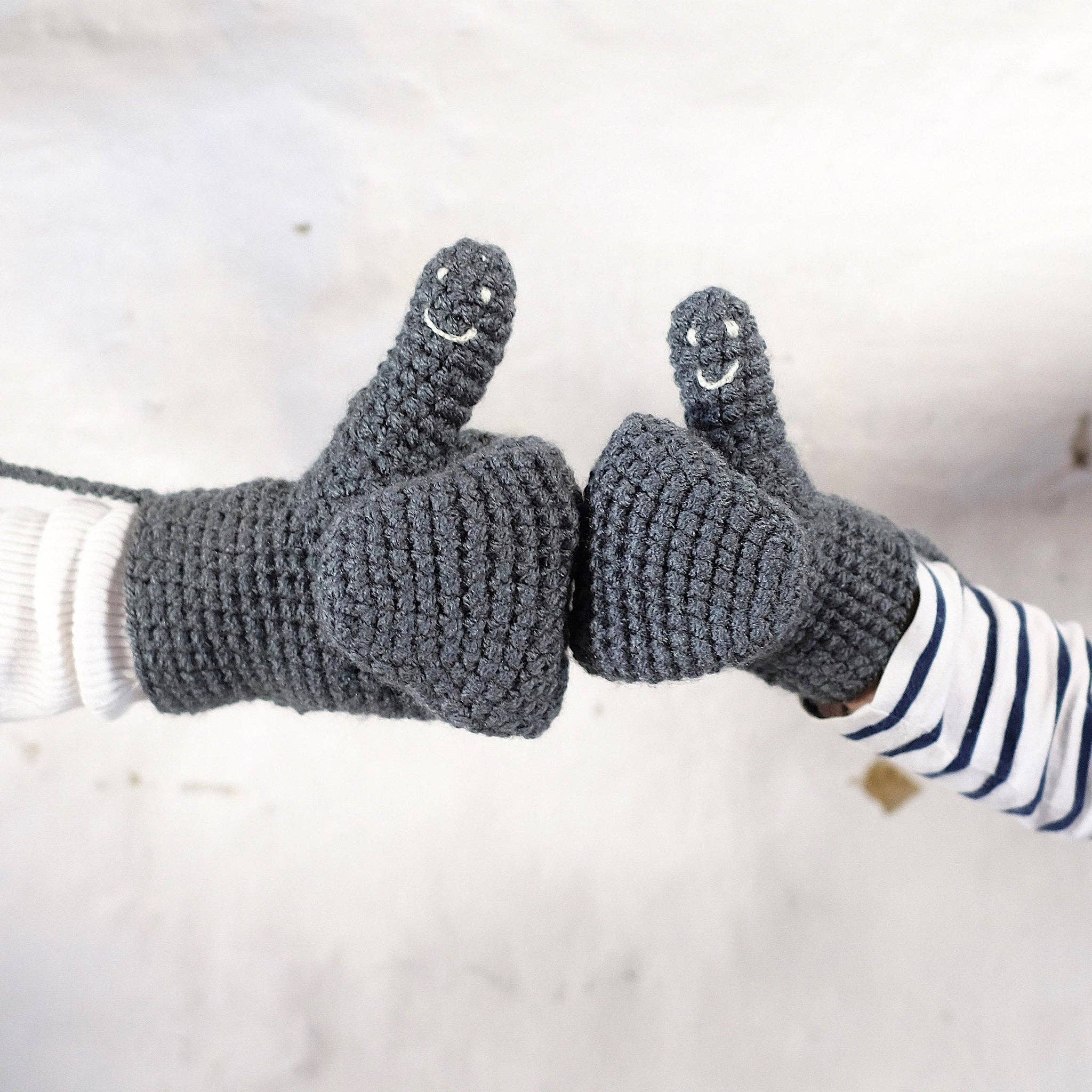 Smiley face mittens by EKA, further view