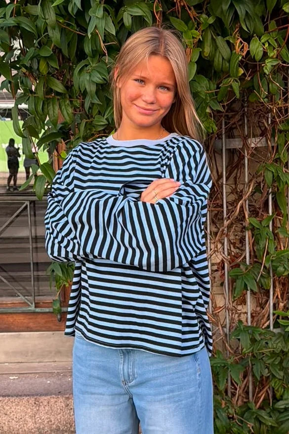 Anna Striped Crewneck | Black & Blue