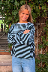 Anna Striped Crewneck | Black & Blue