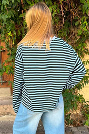Anna Striped Crewneck | Black & Blue