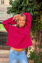 Anna Striped Crewneck | Burgundy & Pink