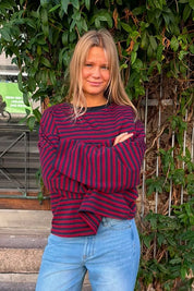 Anna Striped Crewneck | Navy & Burgundy