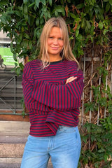 Anna Striped Crewneck | Navy & Burgundy
