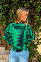 Anna Striped Crewneck | Navy & Green