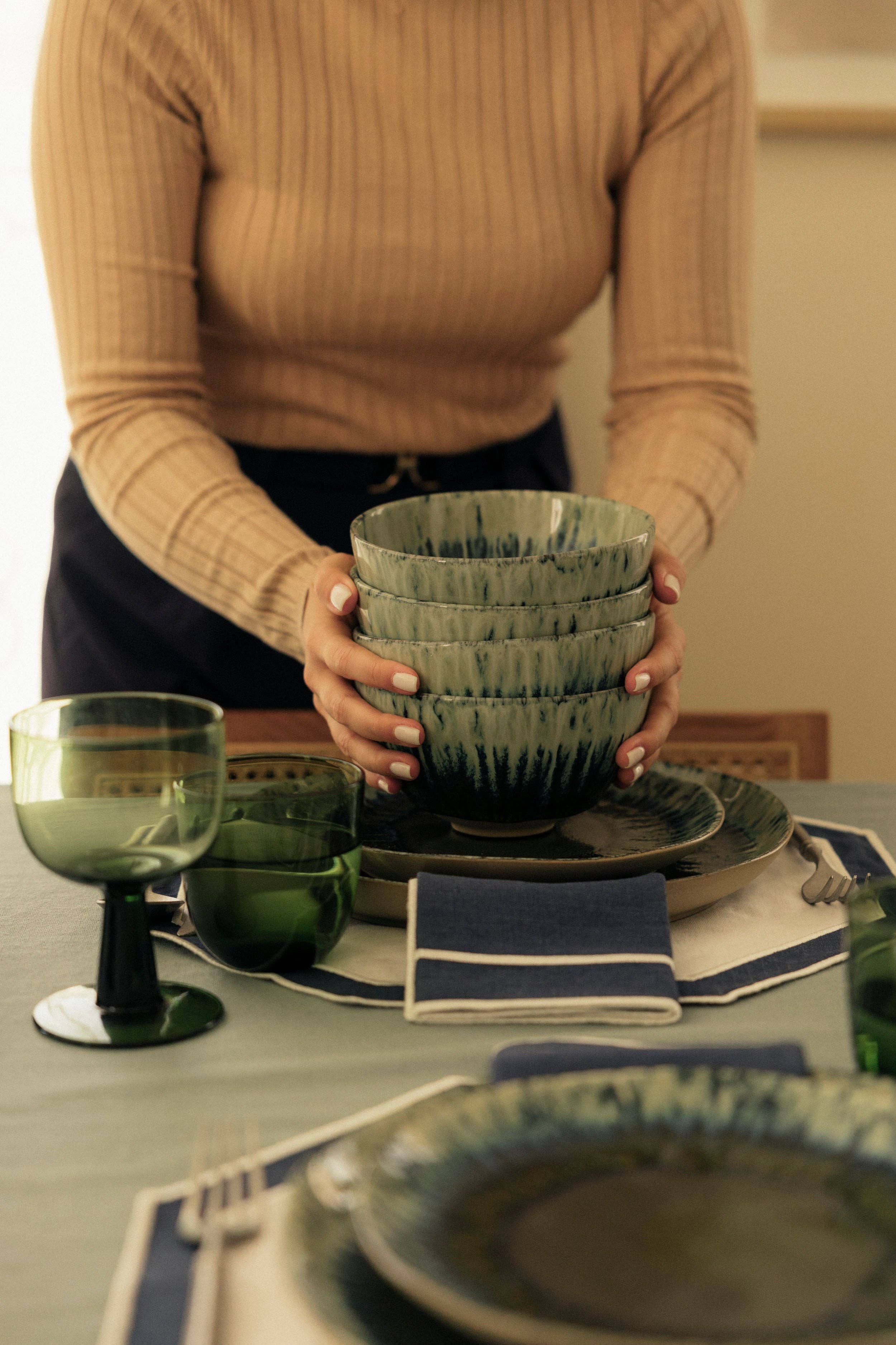 grain by grain Azeitona cereal bowl, olive green stoneware
