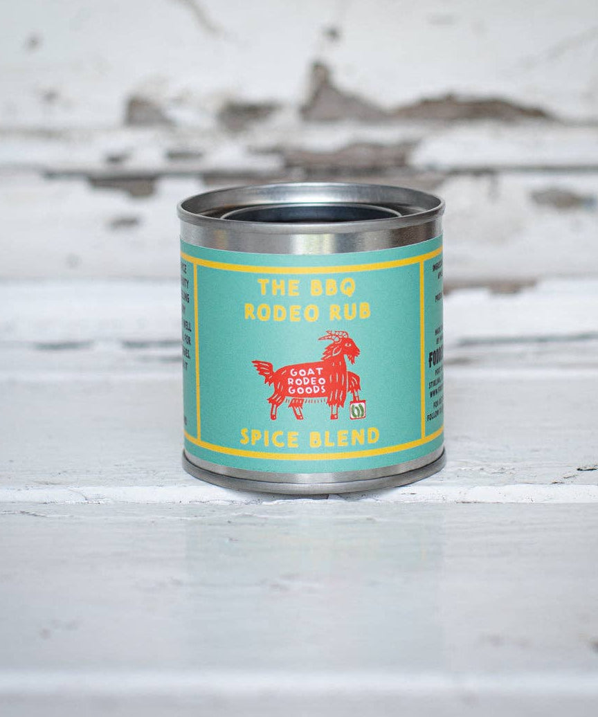 Goat Rodeo Goods BBQ Rodeo Rub, tin of smoky spice blend