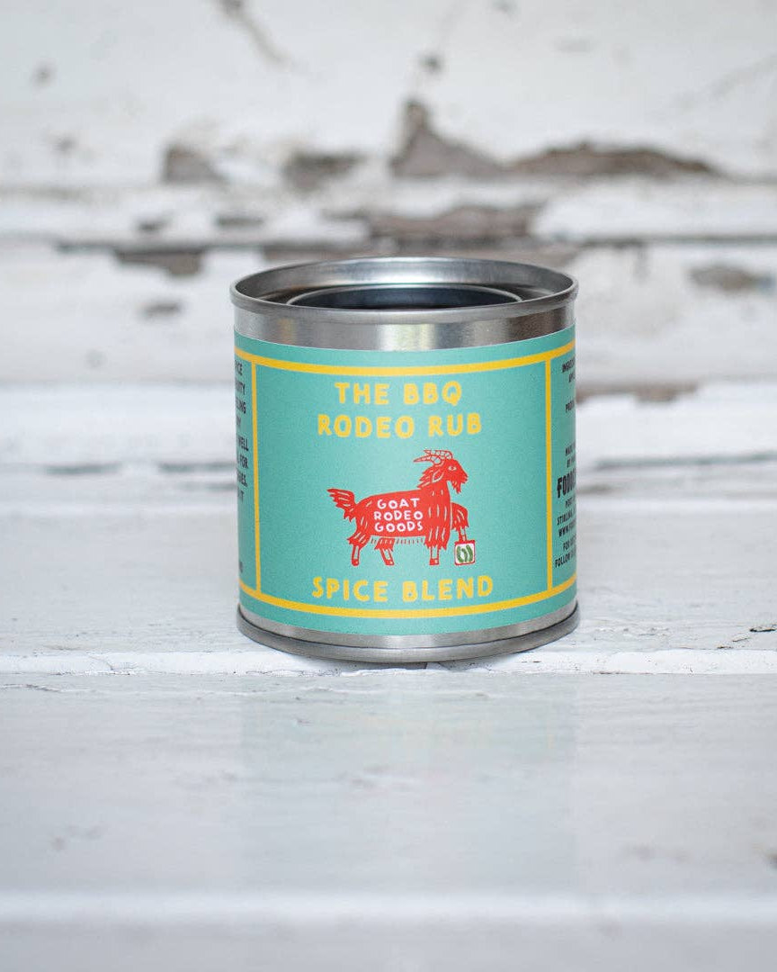 Goat Rodeo Goods BBQ Rodeo Rub, tin of smoky spice blend