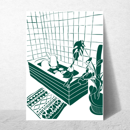 The Every Space Bath Babe v1 A4 or A3 print in green by Babes and Botanicals 