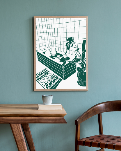 The Every Space Bath Babe v1 A3 print in green by Babes and Botanicals 