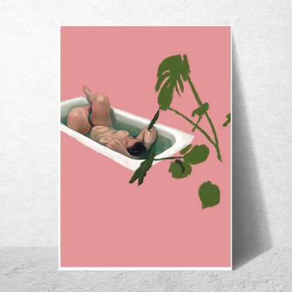 The Every Space Bath Babe v2 A4 or A3 print in pink by Babes and Botanicals 