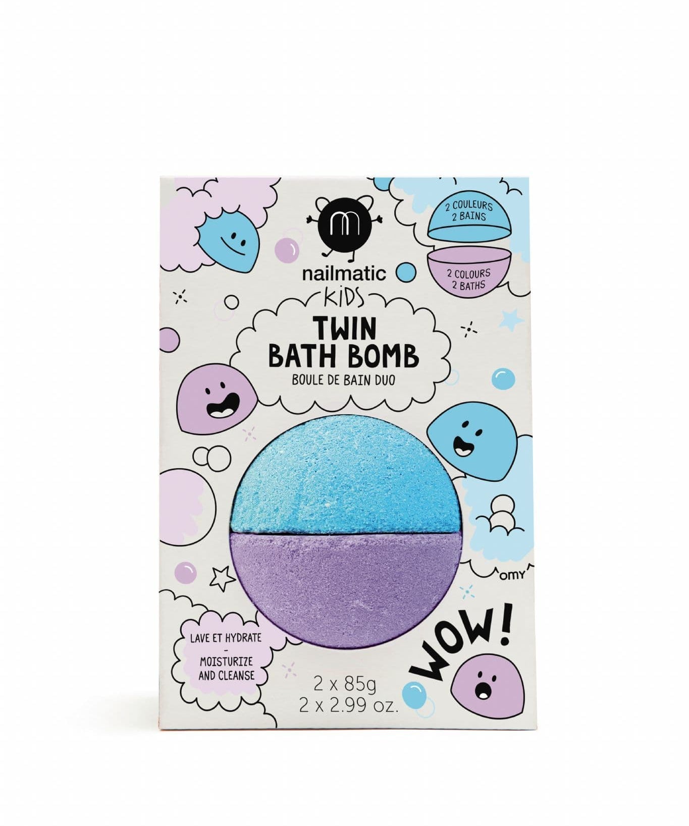 Nailmatic bath bomb twin, blue and violet, splittable for two baths