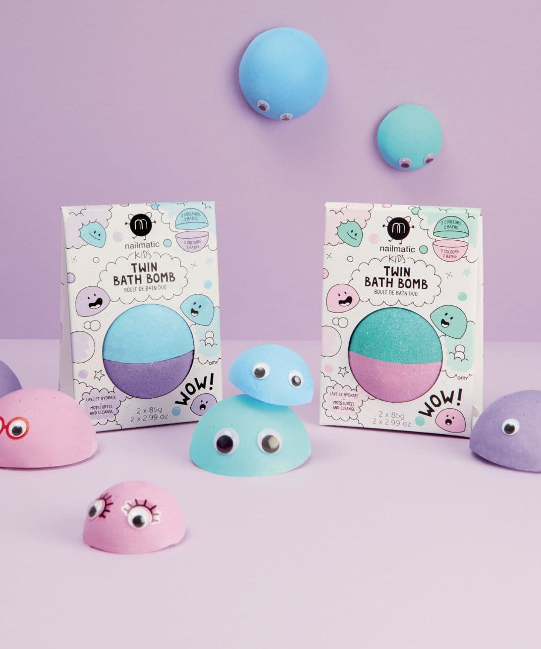 Nailmatic bath bomb twin, blue and violet, splittable for two baths