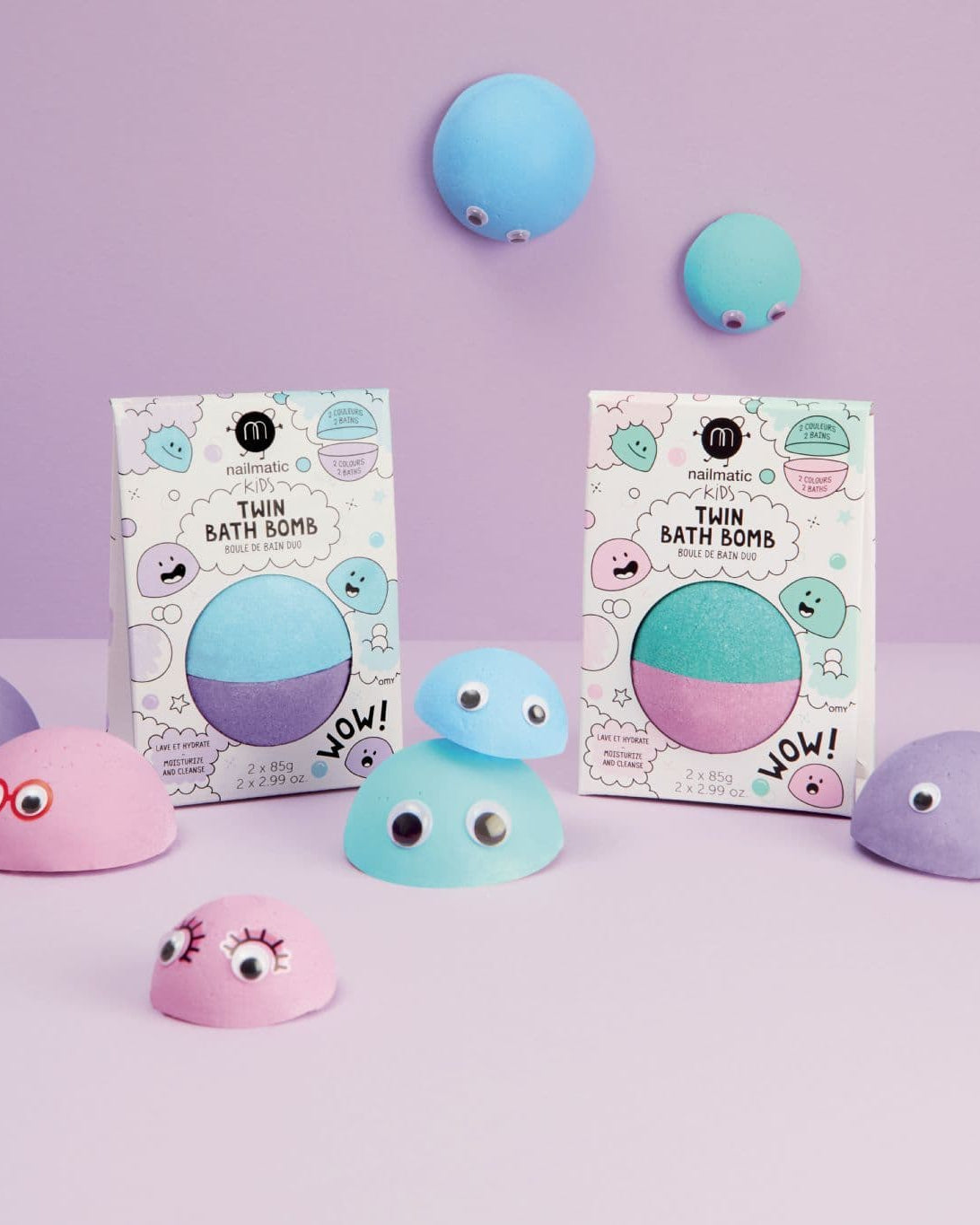 Nailmatic bath bomb twin, blue and violet, splittable for two baths