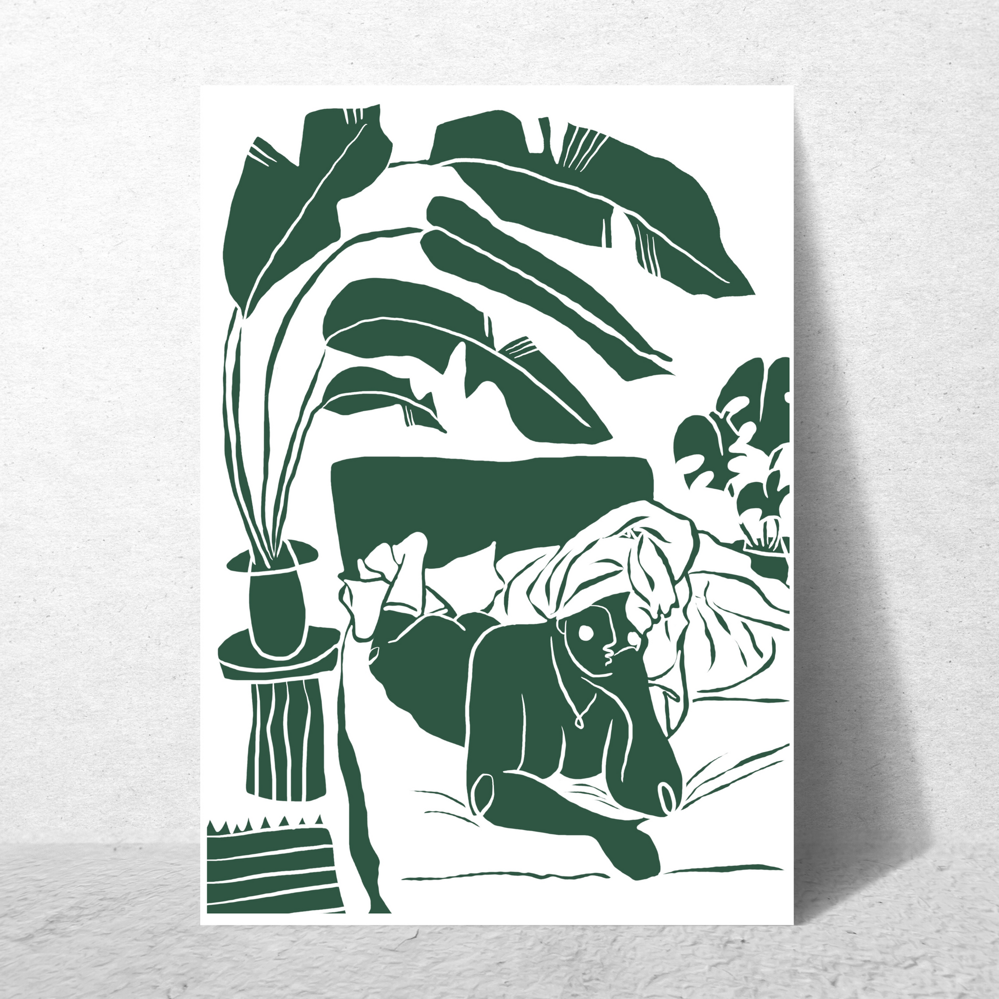 The Every Space Bed Babe A4 or A3 print in green by Babes and Botanicals 