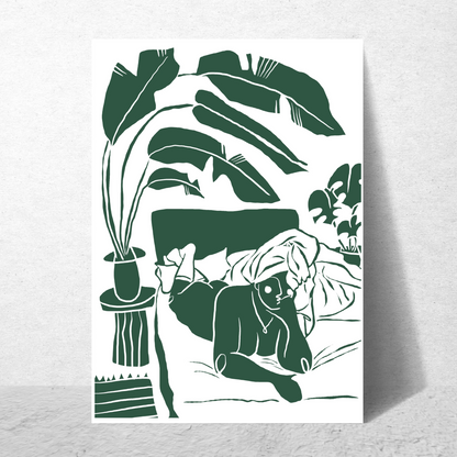 The Every Space Bed Babe A4 or A3 print in green by Babes and Botanicals 