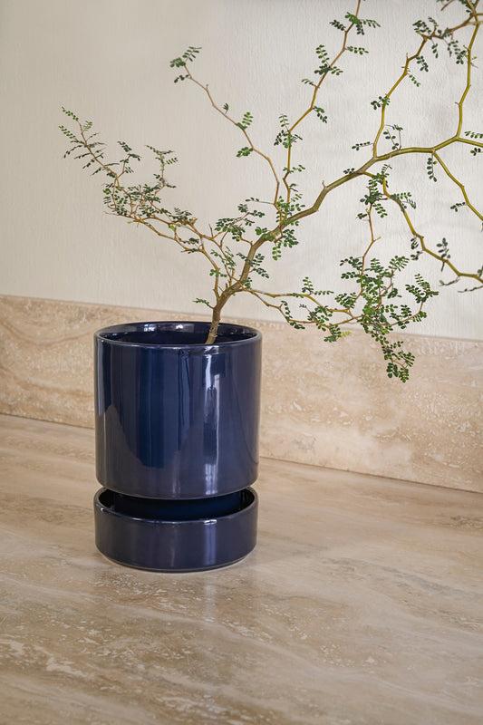 Hoff Indoor Pot & Saucer | Glazed Sapphire Blue