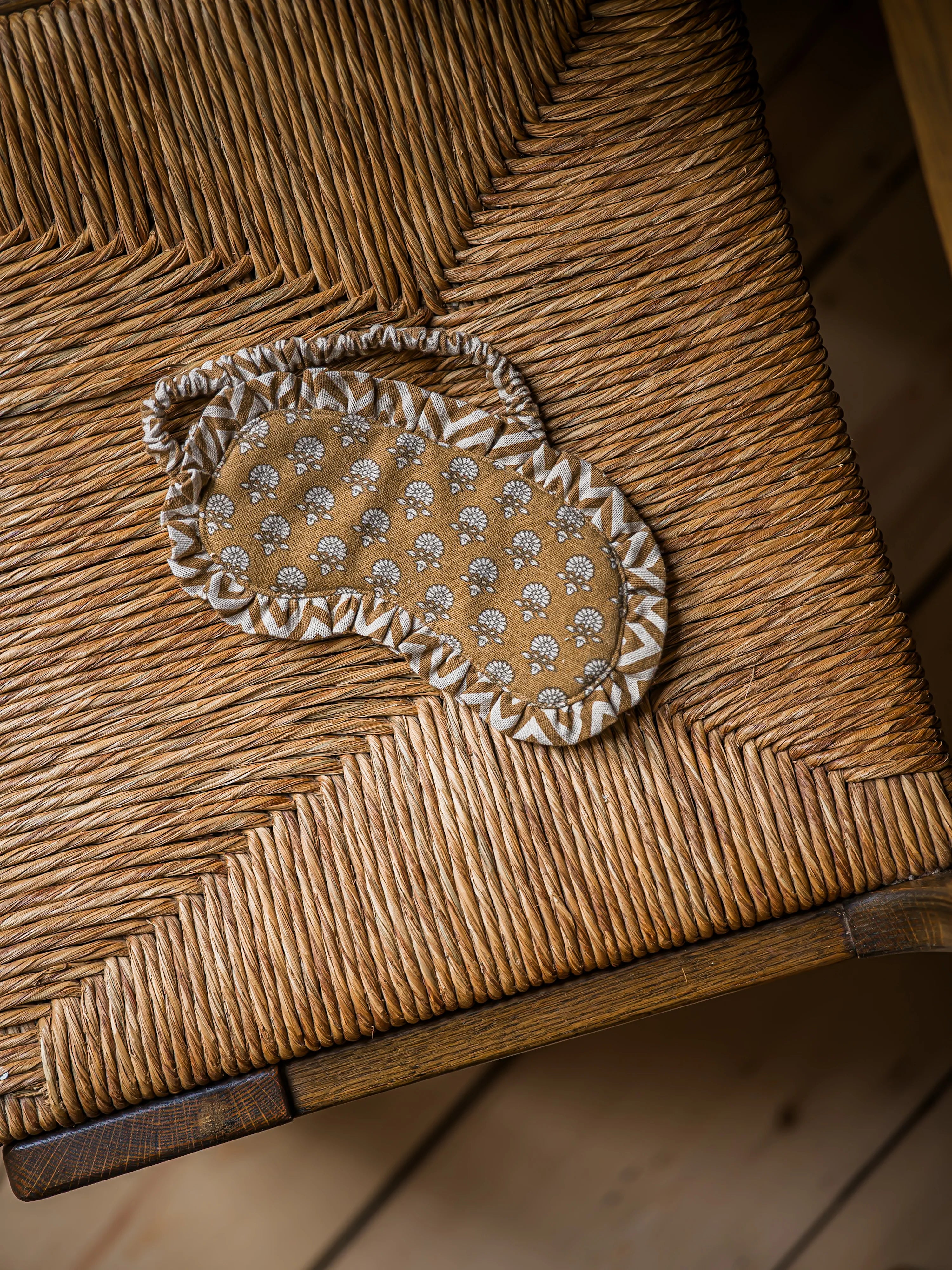 Block Print Marigold Flower Eye Mask | Mustard