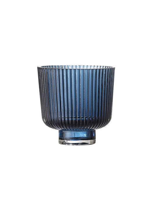 Ribbed Blue Glass Tea Light Holder