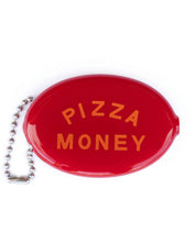 Red coin pouch with Pizza Money in orange text