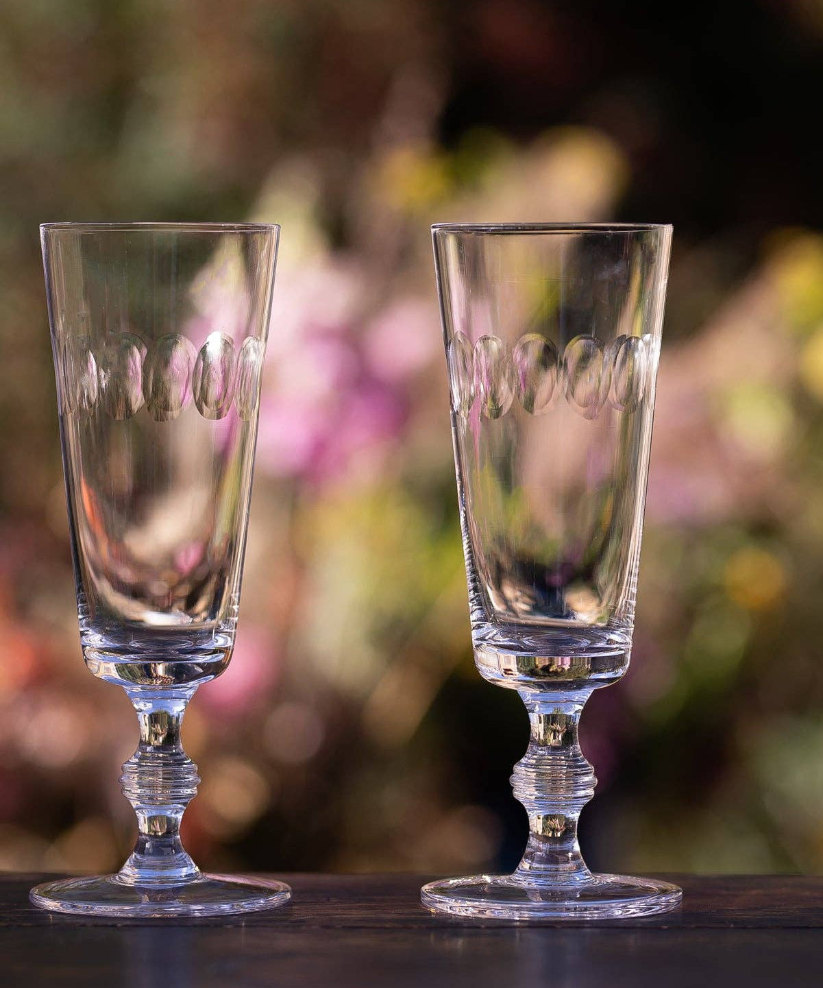 The Vintage List crystal champagne flutes, lens design, set of four