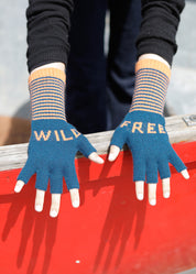 Fingerless Lambswool 'Wild Free' Gloves | Teal & Orange