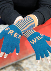 Fingerless Lambswool 'Wild Free' Gloves | Teal & Orange