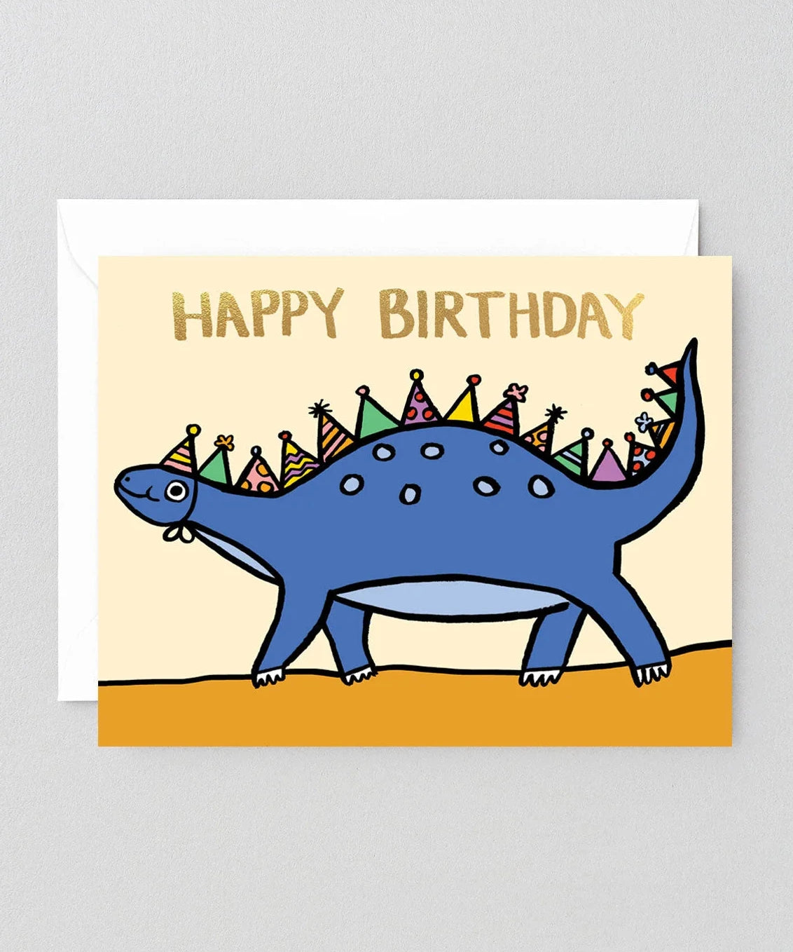 Alice Bowsher Party Dino kids birthday card with gold foil details