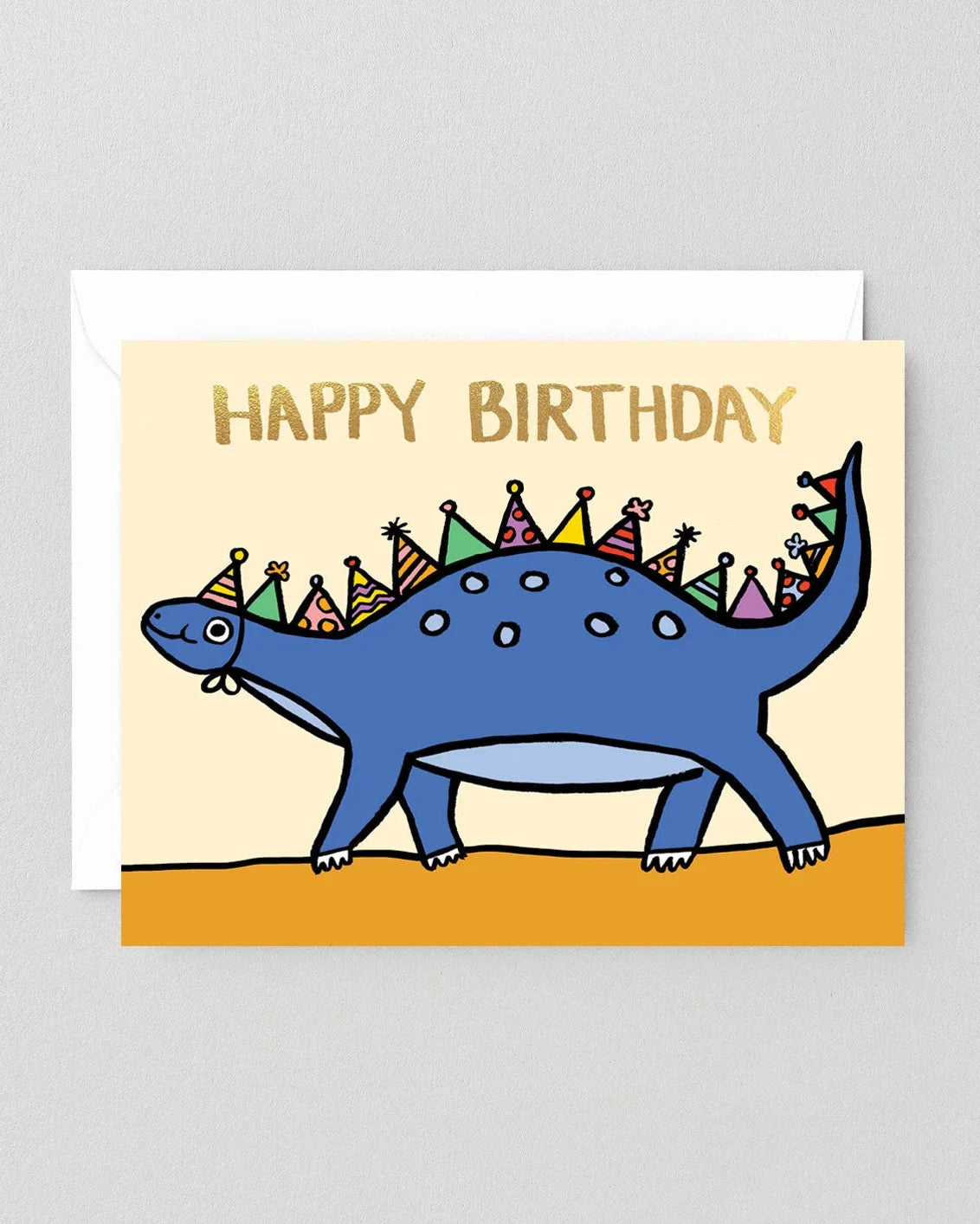 Alice Bowsher Party Dino kids birthday card with gold foil details