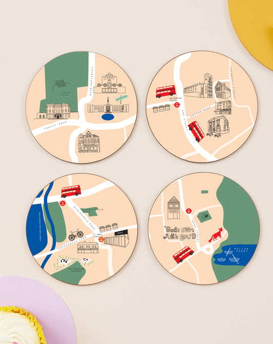 E17 Map Set Of Four Coasters