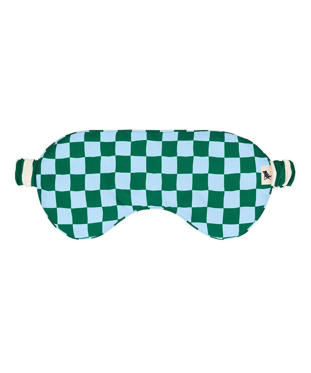 eye mask with tortoiseshell frame and blue lenses on a white background