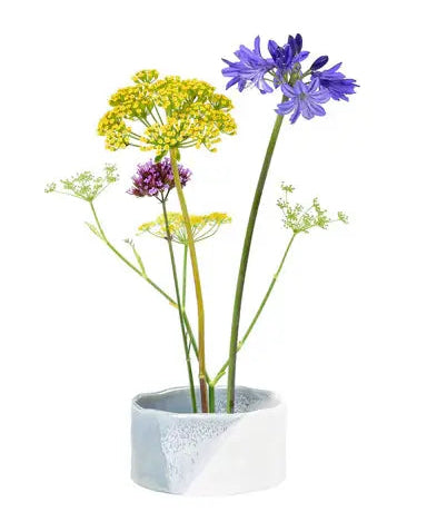 Burgon & Ball Fuji Japanese flower arranging bowl, blue grey diagonal dip glaze
