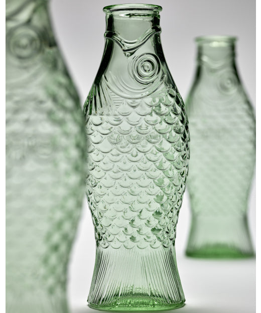 The Every Space quirky Fish & Fish Green Glass Bottle, vase or carafe, by Serax in collaboration with designer Paola Navone