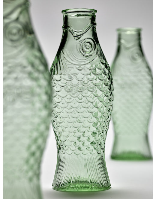The Every Space quirky Fish & Fish Green Glass Bottle, vase or carafe, by Serax in collaboration with designer Paola Navone