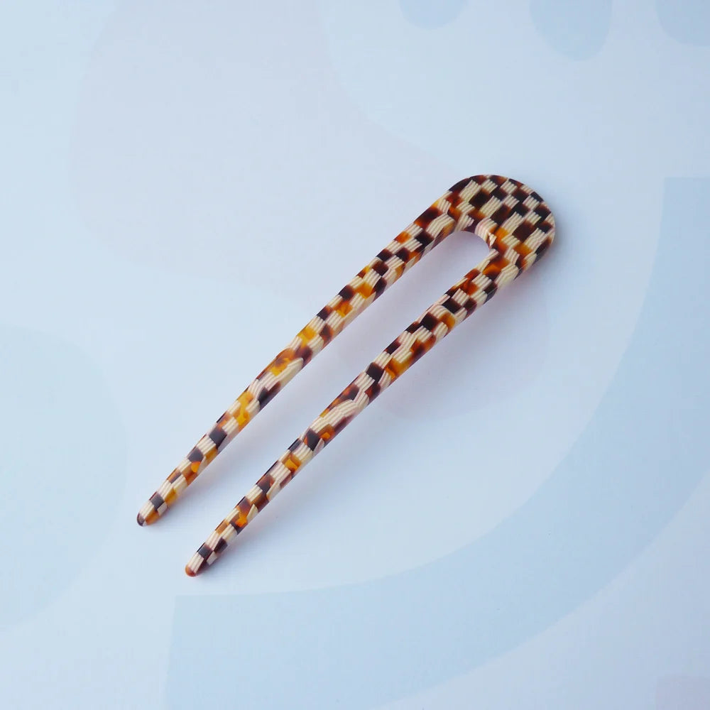 Honey Checker Hair pin, made from honey mix checker acetate, by Custom Made