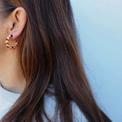 Honey Checker Hoop Earrings