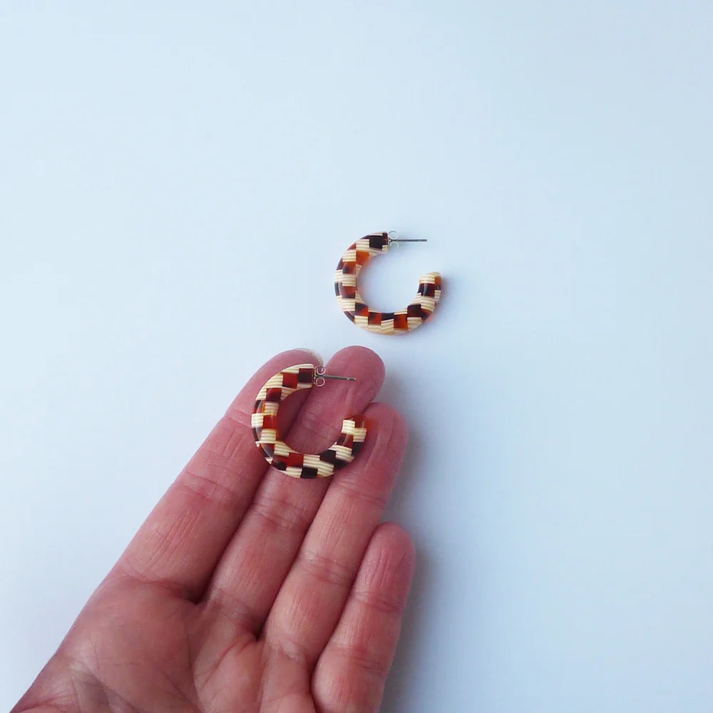 Honey Checker Hoop Earrings