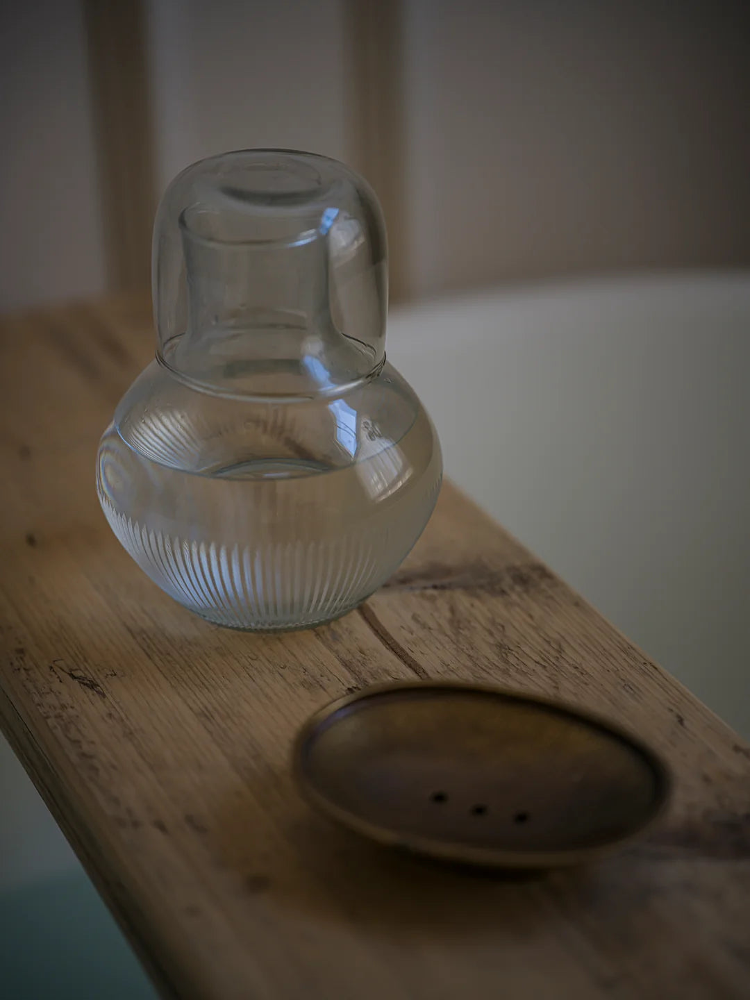Handblown Carafe and Glass Set with Reeded Detail