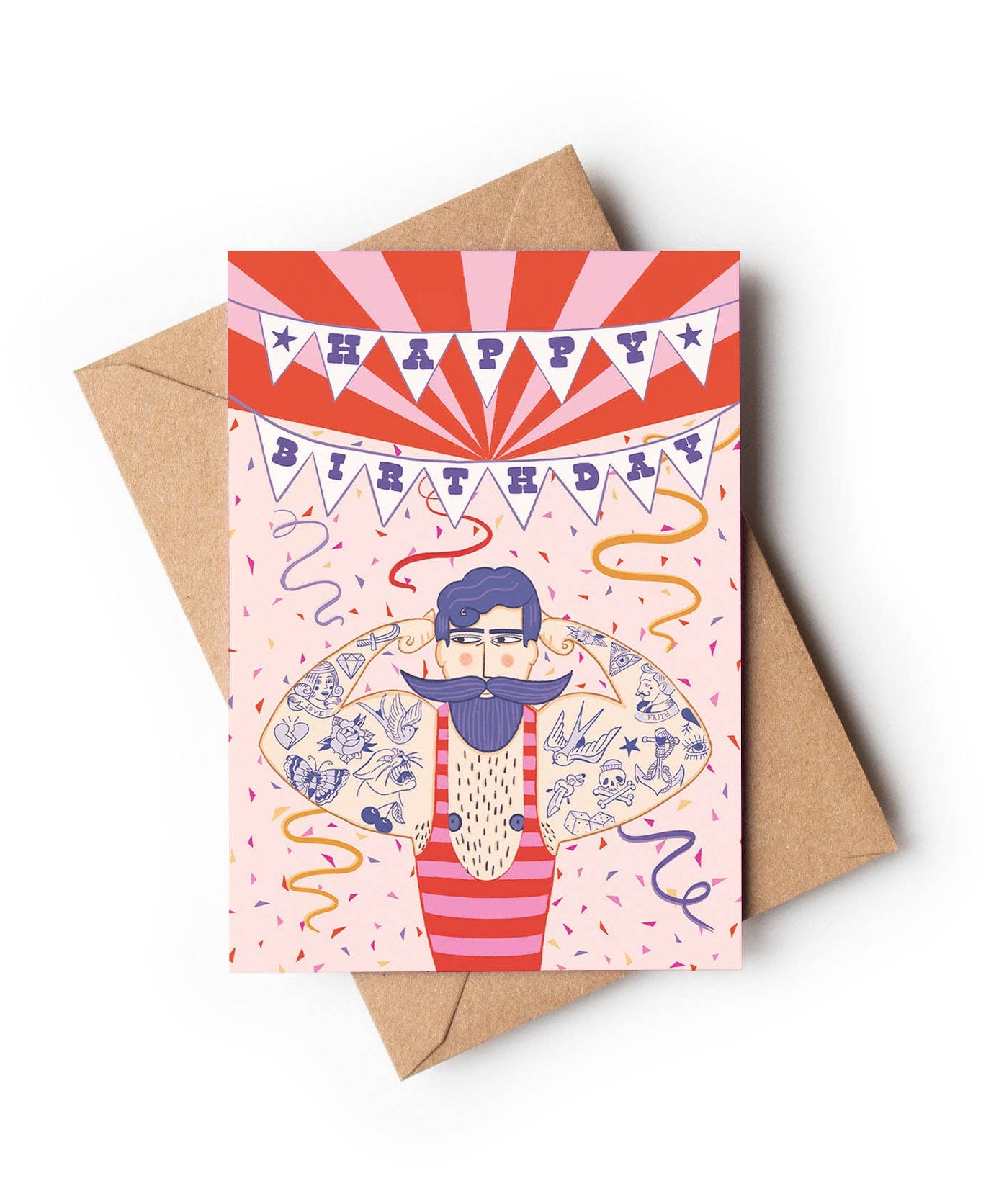 Su Owen Circus Strongman birthday card illustration