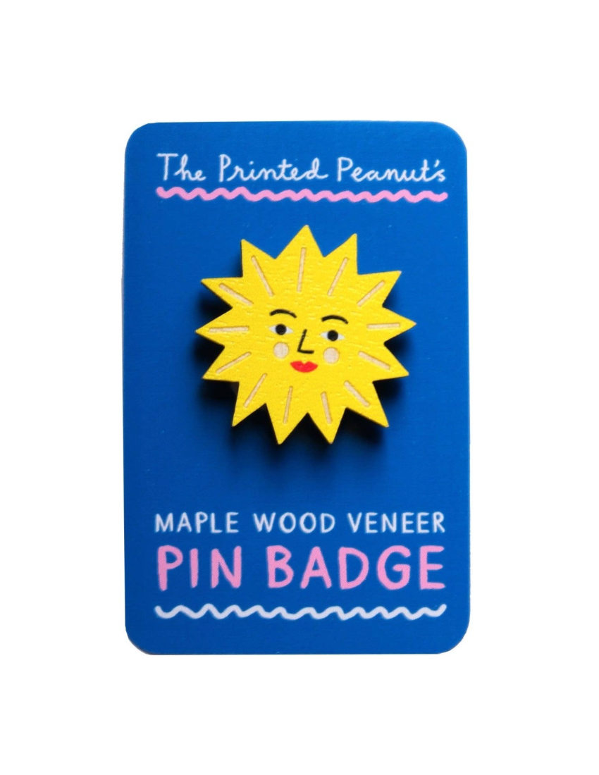 Sun Printed Wooden Pin Badge