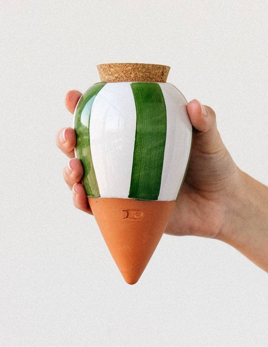 Olla Plant Waterer | Green and Ivory Stripes