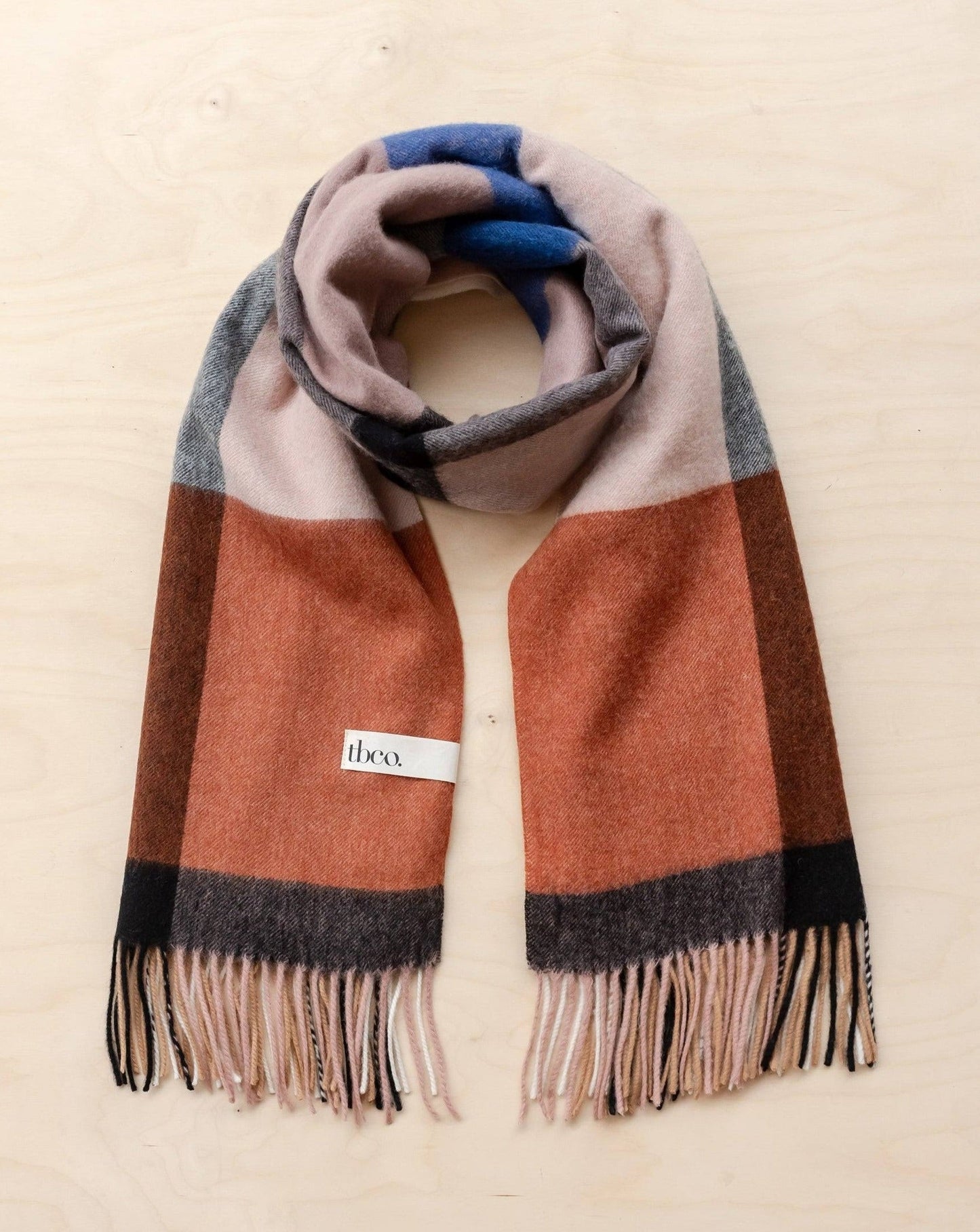 Lambswool Blanket Scarf in Camel Modern Check
