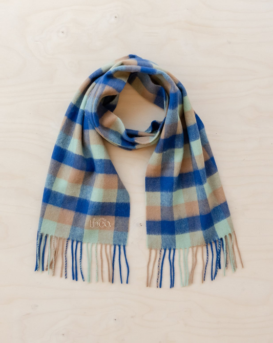 Lambswool Kids Scarf in Blue Multi Gingham